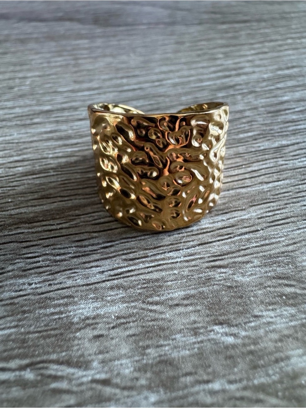 Plunder Adjustable Gold Hammered Textured Open Band Ring